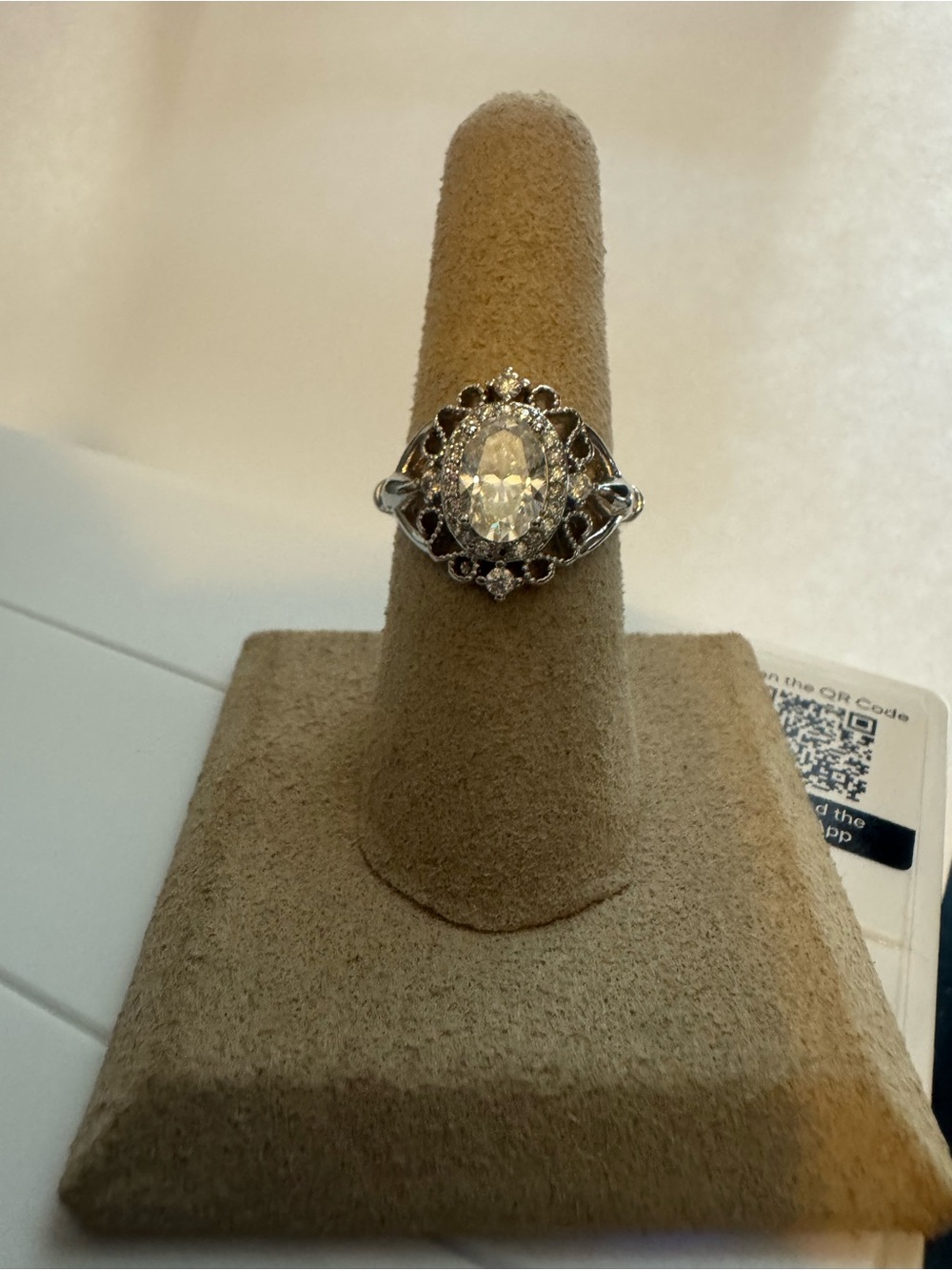 Sterling Silver Oval Moissanite Halo Ring in White